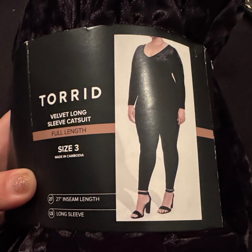 Torrid Velvet Long Sleeve Catsuit in Black